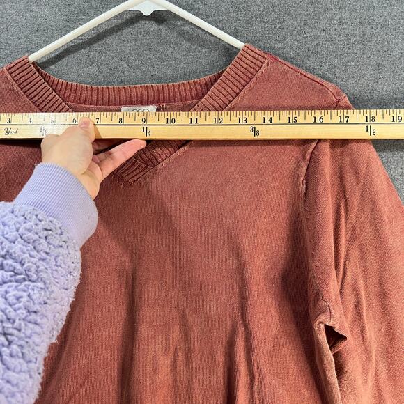 LOGO by Lori Goldstein Sun Faded Cotton V-Neck Sweater Orange Spice, Medium - Picture 6 of 10